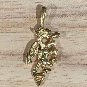 Vintage Dragon Pendant Women OS Gold Tone Textured Mythical Fantasy Charm